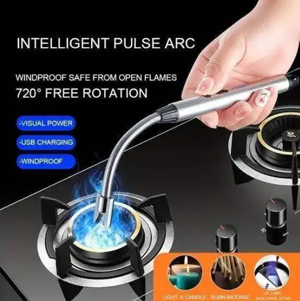 Kitchen Electric USB Windproof Lighter – Rechargeable Flameless Arc Lighter for Gas Stove, Candle & BBQ Use